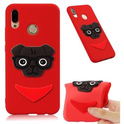 Glasses Dog Soft 3D Silicone Case for Huawei Mate 20 Lite - Red