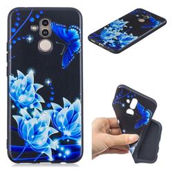 Blue Butterfly 3D Embossed Relief Black TPU Cell Phone Back Cover for Huawei Mate 20 Lite