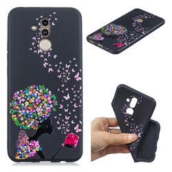 Corolla Girl 3D Embossed Relief Black TPU Cell Phone Back Cover for Huawei Mate 20 Lite