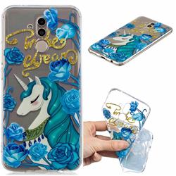 Blue Flower Unicorn Clear Varnish Soft Phone Back Cover for Huawei Mate 20 Lite