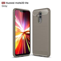 Luxury Carbon Fiber Brushed Wire Drawing Silicone TPU Back Cover for Huawei Mate 20 Lite - Gray