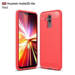 Luxury Carbon Fiber Brushed Wire Drawing Silicone TPU Back Cover for Huawei Mate 20 Lite - Red