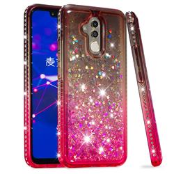 Diamond Frame Liquid Glitter Quicksand Sequins Phone Case for Huawei Mate 20 Lite - Gray Pink