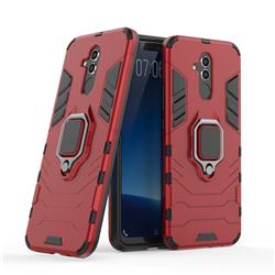 Black Panther Armor Metal Ring Grip Shockproof Dual Layer Rugged Hard Cover for Huawei Mate 20 Lite - Red