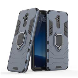 Black Panther Armor Metal Ring Grip Shockproof Dual Layer Rugged Hard Cover for Huawei Mate 20 Lite - Blue