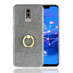 Luxury Soft TPU Glitter Back Ring Cover with 360 Rotate Finger Holder Buckle for Huawei Mate 20 Lite - Black
