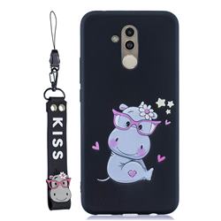 Black Flower Hippo Soft Kiss Candy Hand Strap Silicone Case for Huawei Mate 20 Lite