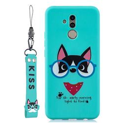 Green Glasses Dog Soft Kiss Candy Hand Strap Silicone Case for Huawei Mate 20 Lite