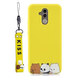 Yellow Bear Family Soft Kiss Candy Hand Strap Silicone Case for Huawei Mate 20 Lite