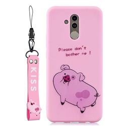 Pink Cute Pig Soft Kiss Candy Hand Strap Silicone Case for Huawei Mate 20 Lite