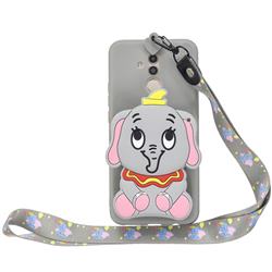 Gray Elephant Neck Lanyard Zipper Wallet Silicone Case for Huawei Mate 20 Lite