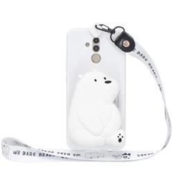 White Polar Bear Neck Lanyard Zipper Wallet Silicone Case for Huawei Mate 20 Lite