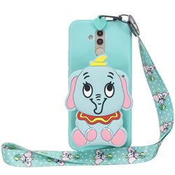 Blue Elephant Neck Lanyard Zipper Wallet Silicone Case for Huawei Mate 20 Lite