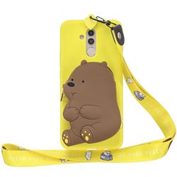 Yellow Bear Neck Lanyard Zipper Wallet Silicone Case for Huawei Mate 20 Lite
