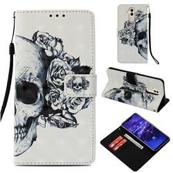 Skull Flower 3D Painted Leather Wallet Case for Huawei Mate 20 Lite