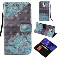 Blue Flower 3D Painted Leather Wallet Case for Huawei Mate 20 Lite