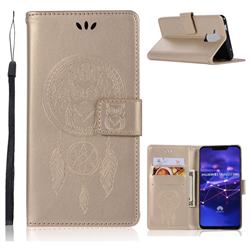 Intricate Embossing Owl Campanula Leather Wallet Case for Huawei Mate 20 Lite - Champagne