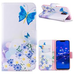 Butterflies Flowers Leather Wallet Case for Huawei Mate 20 Lite