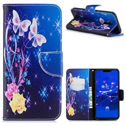 Yellow Flower Butterfly Leather Wallet Case for Huawei Mate 20 Lite
