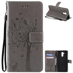 Embossing Butterfly Tree Leather Wallet Case for Huawei Mate 20 Lite - Grey