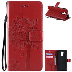 Embossing Butterfly Tree Leather Wallet Case for Huawei Mate 20 Lite - Red
