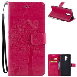 Embossing Butterfly Tree Leather Wallet Case for Huawei Mate 20 Lite - Rose