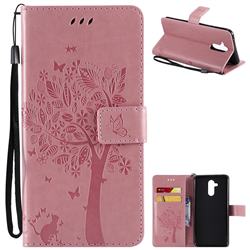 Embossing Butterfly Tree Leather Wallet Case for Huawei Mate 20 Lite - Pink