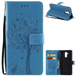 Embossing Butterfly Tree Leather Wallet Case for Huawei Mate 20 Lite - Blue