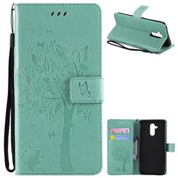 Embossing Butterfly Tree Leather Wallet Case for Huawei Mate 20 Lite - Cyan