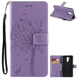 Embossing Butterfly Tree Leather Wallet Case for Huawei Mate 20 Lite - Violet