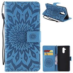 Embossing Sunflower Leather Wallet Case for Huawei Mate 20 Lite - Blue