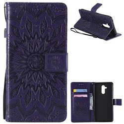 Embossing Sunflower Leather Wallet Case for Huawei Mate 20 Lite - Purple