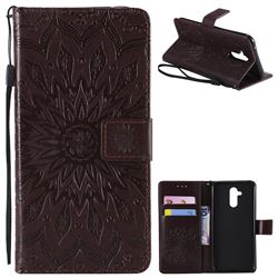 Embossing Sunflower Leather Wallet Case for Huawei Mate 20 Lite - Brown