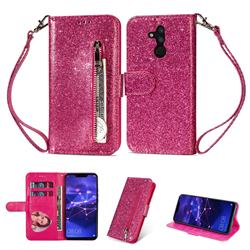 Glitter Shine Leather Zipper Wallet Phone Case for Huawei Mate 20 Lite - Rose