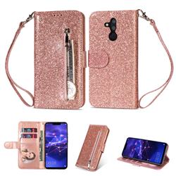 Glitter Shine Leather Zipper Wallet Phone Case for Huawei Mate 20 Lite - Pink