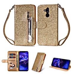 Glitter Shine Leather Zipper Wallet Phone Case for Huawei Mate 20 Lite - Gold
