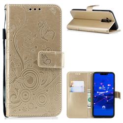 Intricate Embossing Butterfly Circle Leather Wallet Case for Huawei Mate 20 Lite - Champagne