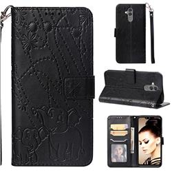 Embossing Fireworks Elephant Leather Wallet Case for Huawei Mate 20 Lite - Black