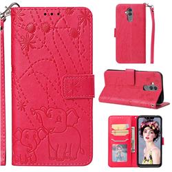 Embossing Fireworks Elephant Leather Wallet Case for Huawei Mate 20 Lite - Red