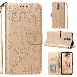 Embossing Fireworks Elephant Leather Wallet Case for Huawei Mate 20 Lite - Golden