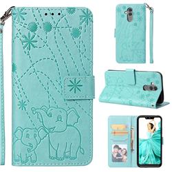 Embossing Fireworks Elephant Leather Wallet Case for Huawei Mate 20 Lite - Green
