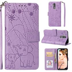 Embossing Fireworks Elephant Leather Wallet Case for Huawei Mate 20 Lite - Purple