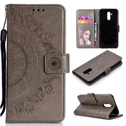 Intricate Embossing Datura Leather Wallet Case for Huawei Mate 20 Lite - Gray