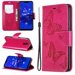 Embossing Double Butterfly Leather Wallet Case for Huawei Mate 20 Lite - Red