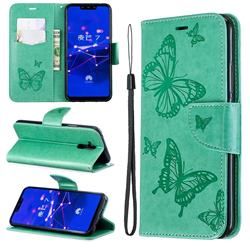 Embossing Double Butterfly Leather Wallet Case for Huawei Mate 20 Lite - Green