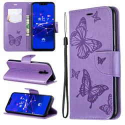 Embossing Double Butterfly Leather Wallet Case for Huawei Mate 20 Lite - Purple
