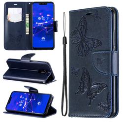 Embossing Double Butterfly Leather Wallet Case for Huawei Mate 20 Lite - Dark Blue