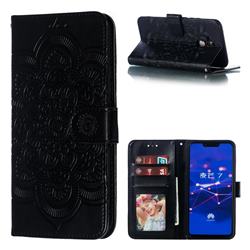 Intricate Embossing Datura Solar Leather Wallet Case for Huawei Mate 20 Lite - Black