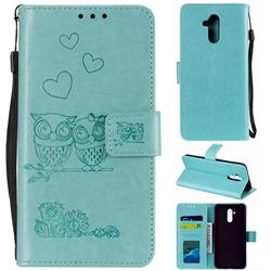 Embossing Owl Couple Flower Leather Wallet Case for Huawei Mate 20 Lite - Green