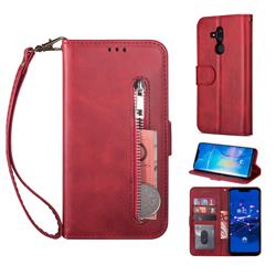 Retro Calfskin Zipper Leather Wallet Case Cover for Huawei Mate 20 Lite - Red